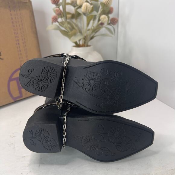 Roper Dale Faux Leather Snip Toe Heart Harness Western Boots Black Kids 10 NWB - Picture 9 of 11
